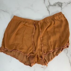 Aerie AE Silky Burnt Orange Lace Edge Pajama Shorts Small S